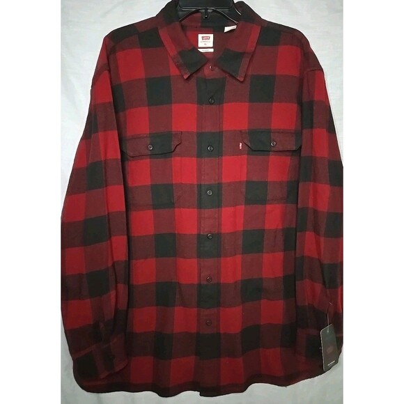 Levi's Relaxed Fit Flannel Button Shirt, Sz XL, Red/Black Checkered, NWT - Picture 1 of 10